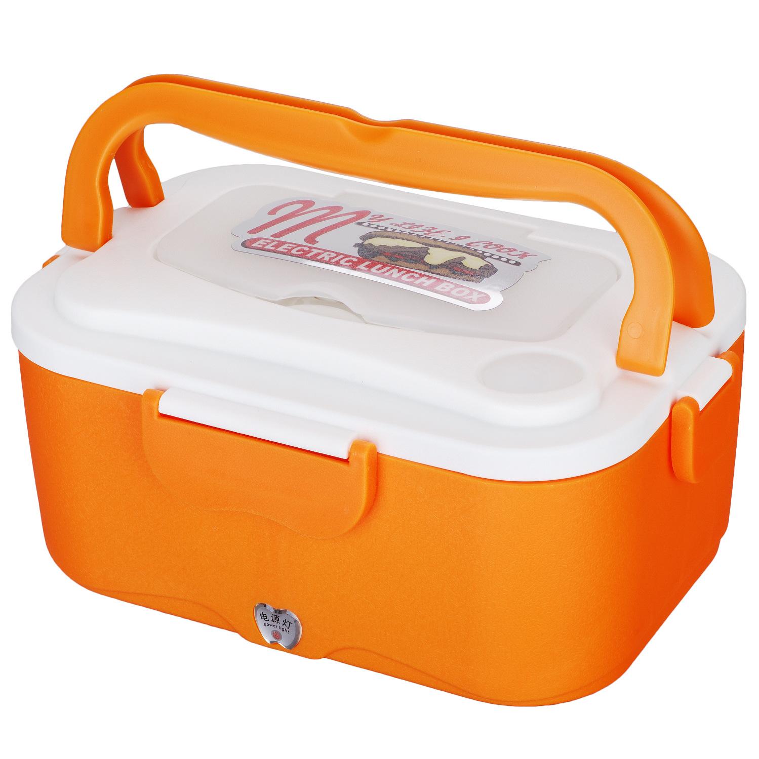 DC12V/DC24V/AC220V 35W POWER Electric Lunch Box 1.5L Stainless Steel Inner Pot Lunch Box Set Portable Heated Food Warmer Box: Orange / 24V