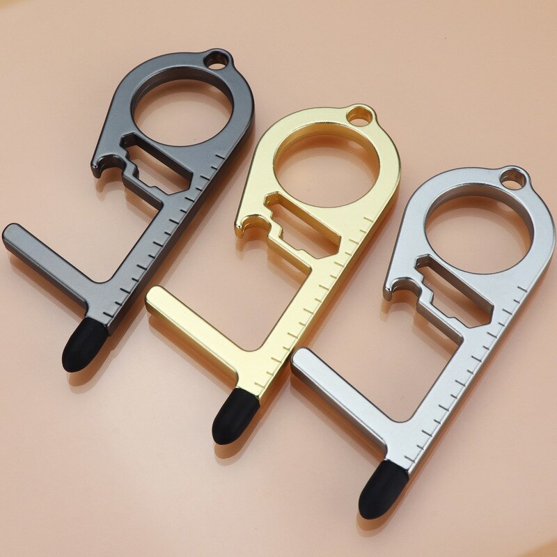 Antimicrobial Key Chain Door Opener Beer Trigger Touch Screen Key Chains Open Door No-Touch Key Press Elevator Tool Hygiene