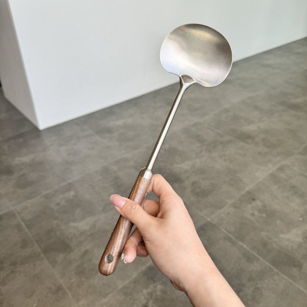 Comfortable Handle Wok Spatula Wood Stainless Steel Steak Spatula Convenient Food Grade Kitchen Stir Fry Shovel Kitchen Utensils