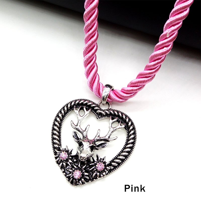 charmant Elch Hirsch Anhänger Halskette Herz bilden Jahrgang Mehrfarbig stränge Seil Halskette Oktoberfest Schmuck: Rosa