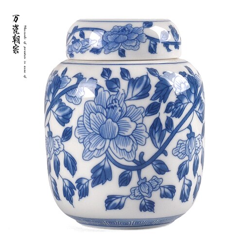 Ceramic Tea Caddy Household Blue and White Porcelain Small Tea Caddy Kitchen Condiment Storage Tank Home Desktop Decoration: G