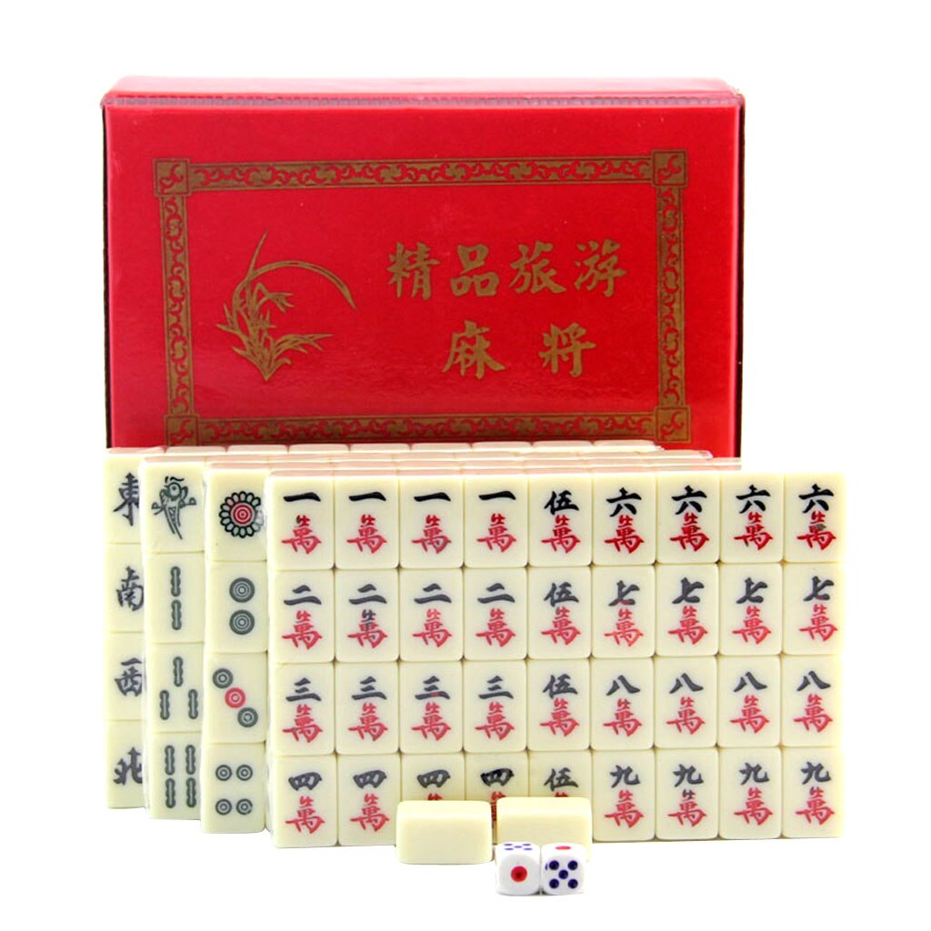 Protable Traditional Chinese Standard Mahjong Travel Game Set 144 Tiles White