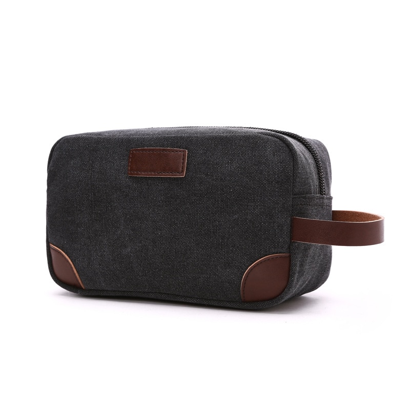 Neue Leinwand Kosmetik Tasche mit Leder Griff Reise Männer Waschen Rasieren Toiletry Lagerung Wasserdichte Wc Veranstalter Tasche Necessaire: Black