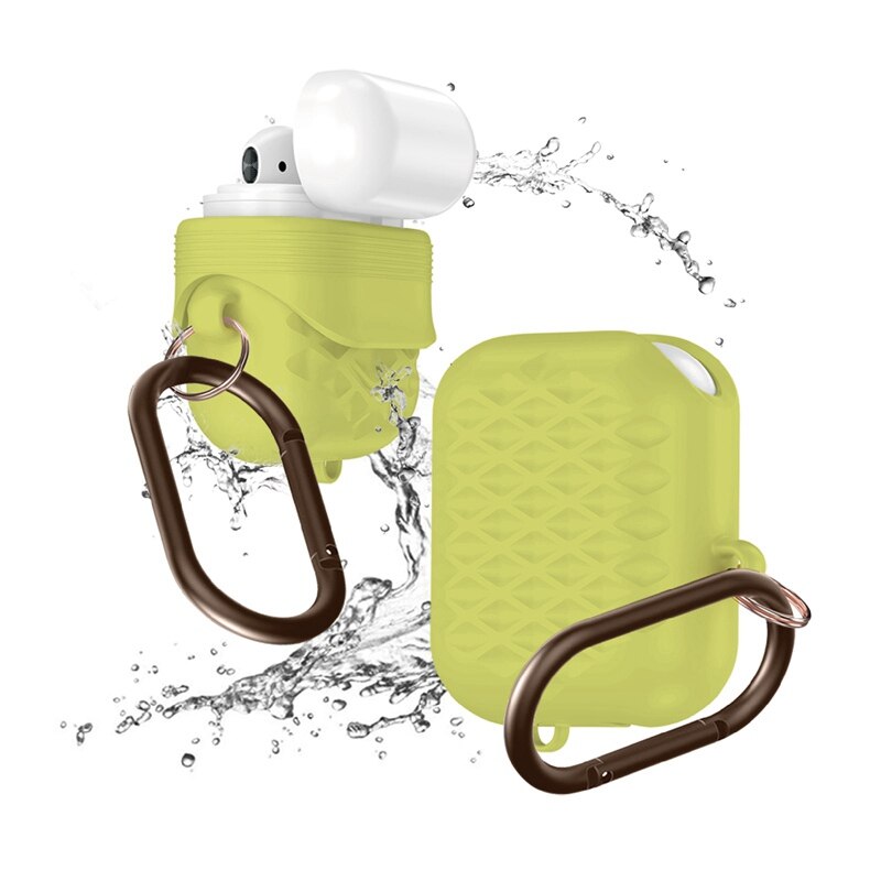 Grid Korn Silikon Wasserdichte Kopfhörer Fall Für Airpods Metall Finger Ring Kopfhörer Schutzhülle Kopfhörer Fall Für Airpods 2 Tasche: Yellow