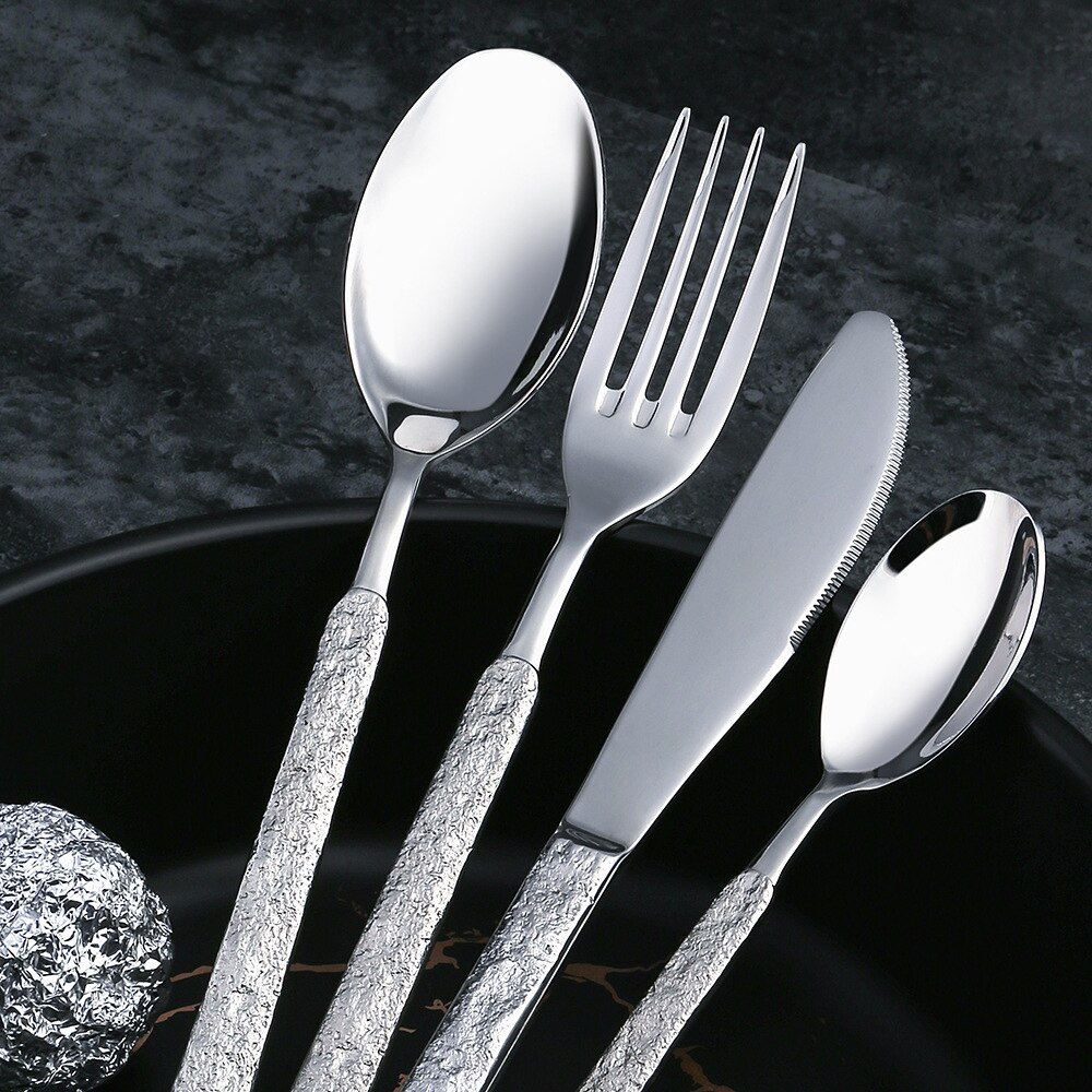 Stainless Steel Bright Silver Cutlery Mirror Household 4pcs Kitchen Tablewares Set Steak Knife Fork Coffee Spoon Dessert Fork