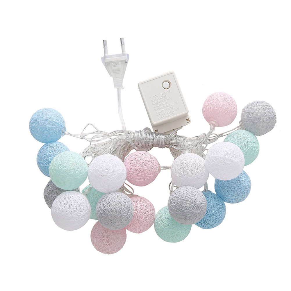 Tira de luces LED de 3,55 m, 20 bolas de hilo de algodón para decoración del hogar, lámpara para , boda, enchufe estadounidense/europeo DTT88