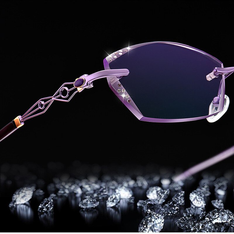 Ladies Prescription Glasses Myopia Hyperopia Custom Glasses Frameless Diamond Coloured Glasses Radiation Proof Optical Glasses 1