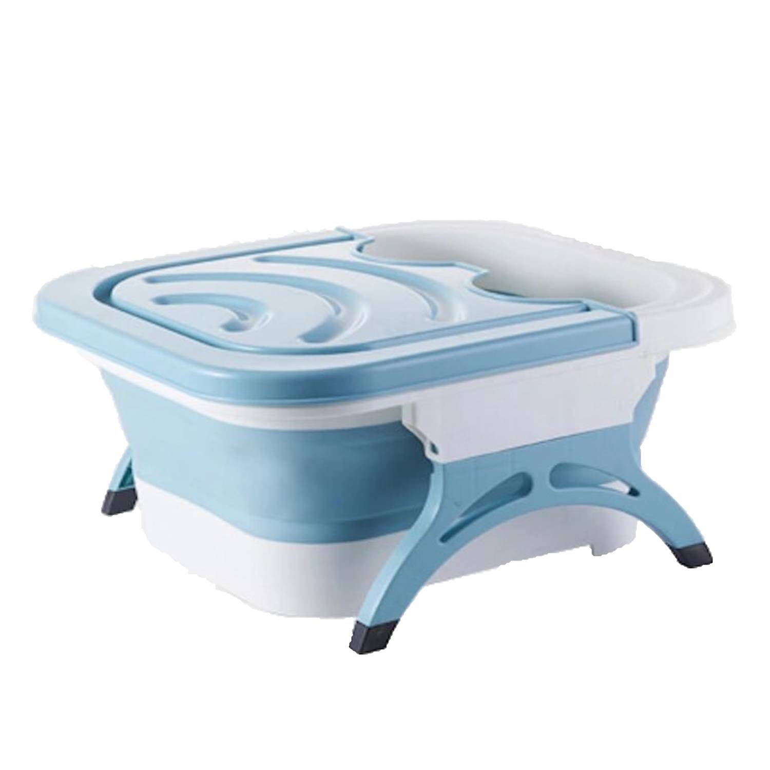 Behogar Plastic Foldable Foot Soaking Bucket Portable Bathtub Foaming Massage Wash Basin For Household Sauna Bathtub Accessories: Blue Covered