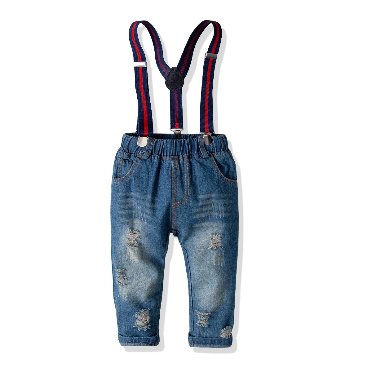 pudcoco Boy's Suspender Long Denin Pants Ripped Jeans Long Trousers for 1-6Y Boys of Spring and Fall Wear