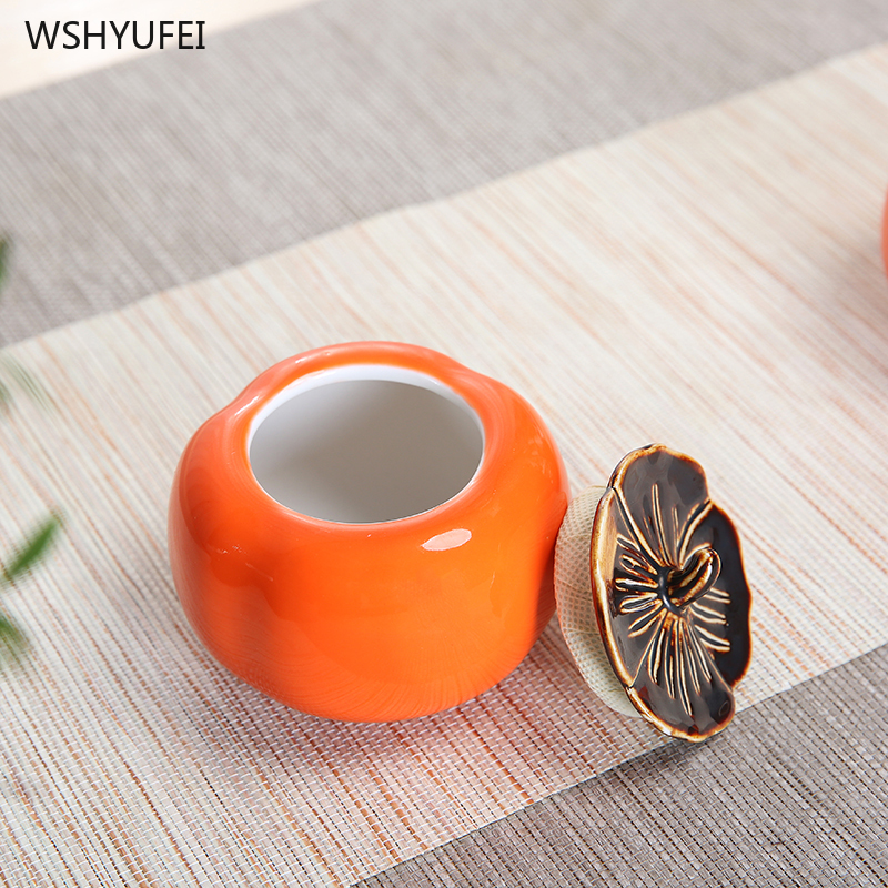 Persimmon persimmon wishful plant ceramic tea coffee bean candy biscuit persimmon moisture-proof sealed jar wedding