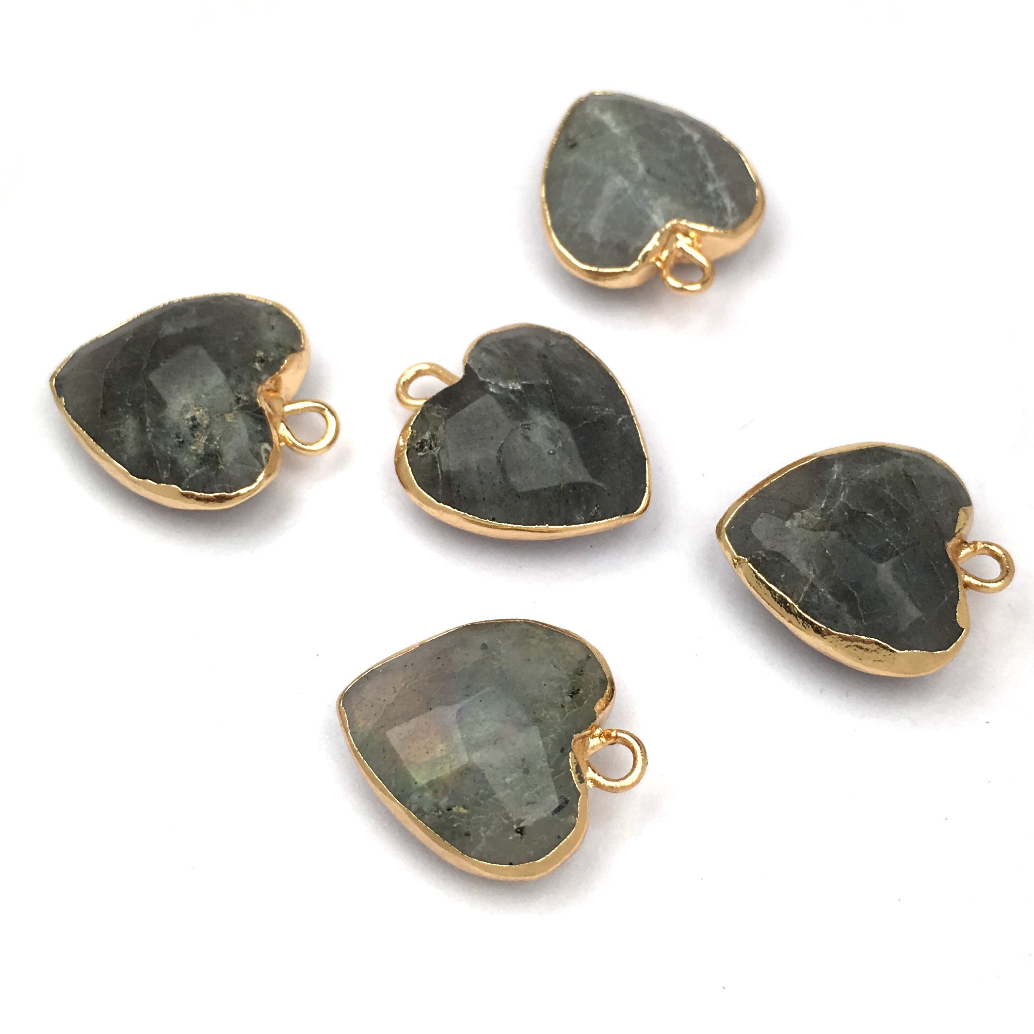 2Pcs Naturale di Pietra Del Pendente Del Cuore Del Pendente di Figura Per Pendenti E Ciondoli Creazione di Gioielli FAI DA TE Collana Accessori 14x17 & 15x18mm: Flash Labradorite