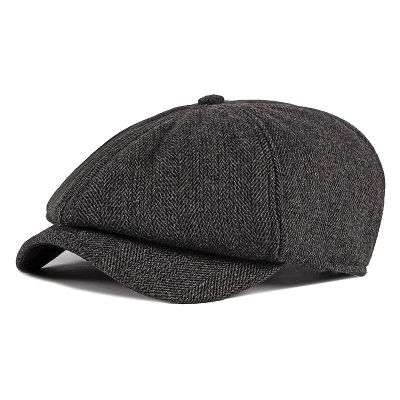 Kagenmo-boina antigua Retro para hombre, sombrero de ala corta con protección solar, para Otoño e Invierno: Black