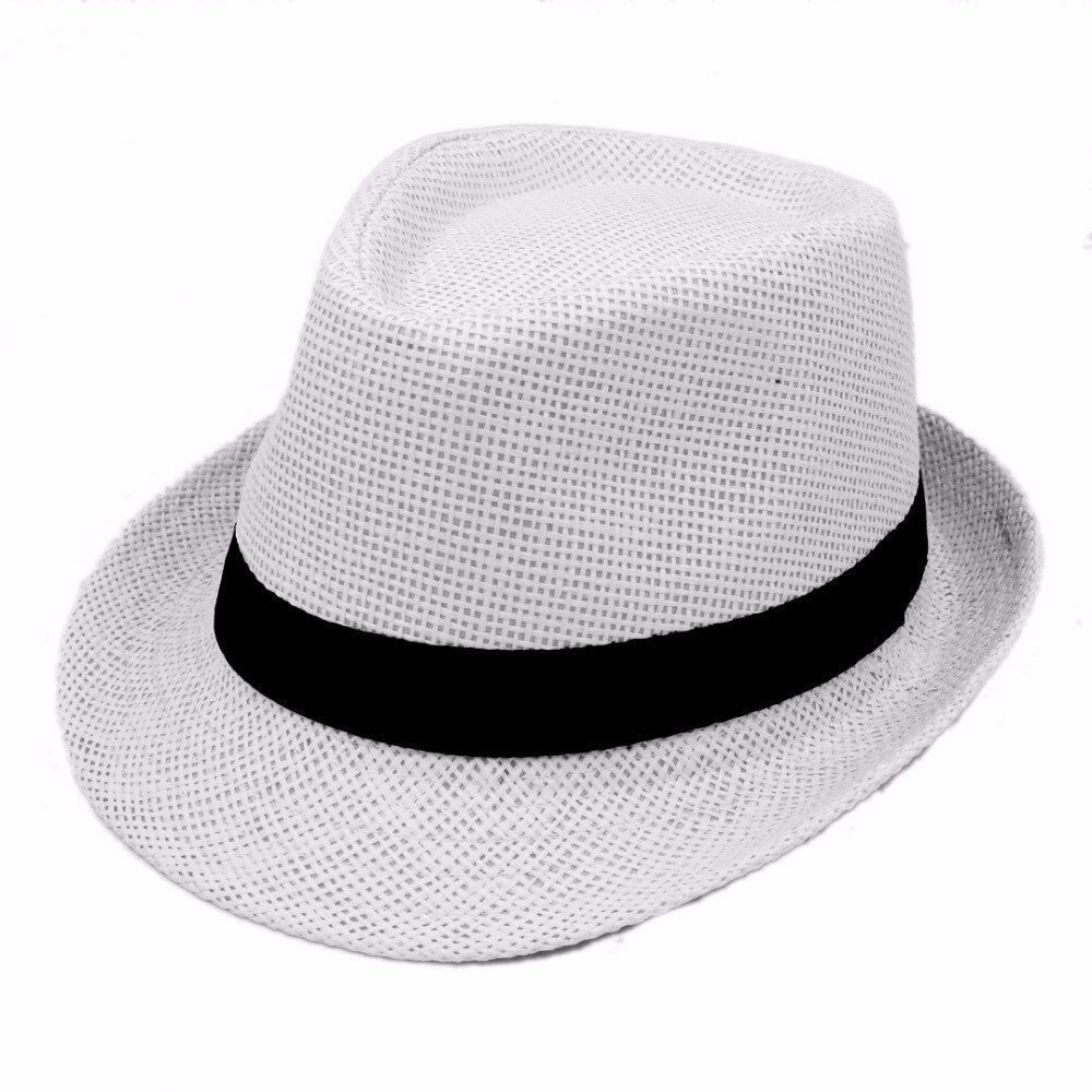Mistdawn-Sombrero de paja para hombre y mujer, gorra de paja con sombrero Trilby, color negro, talla 58CM