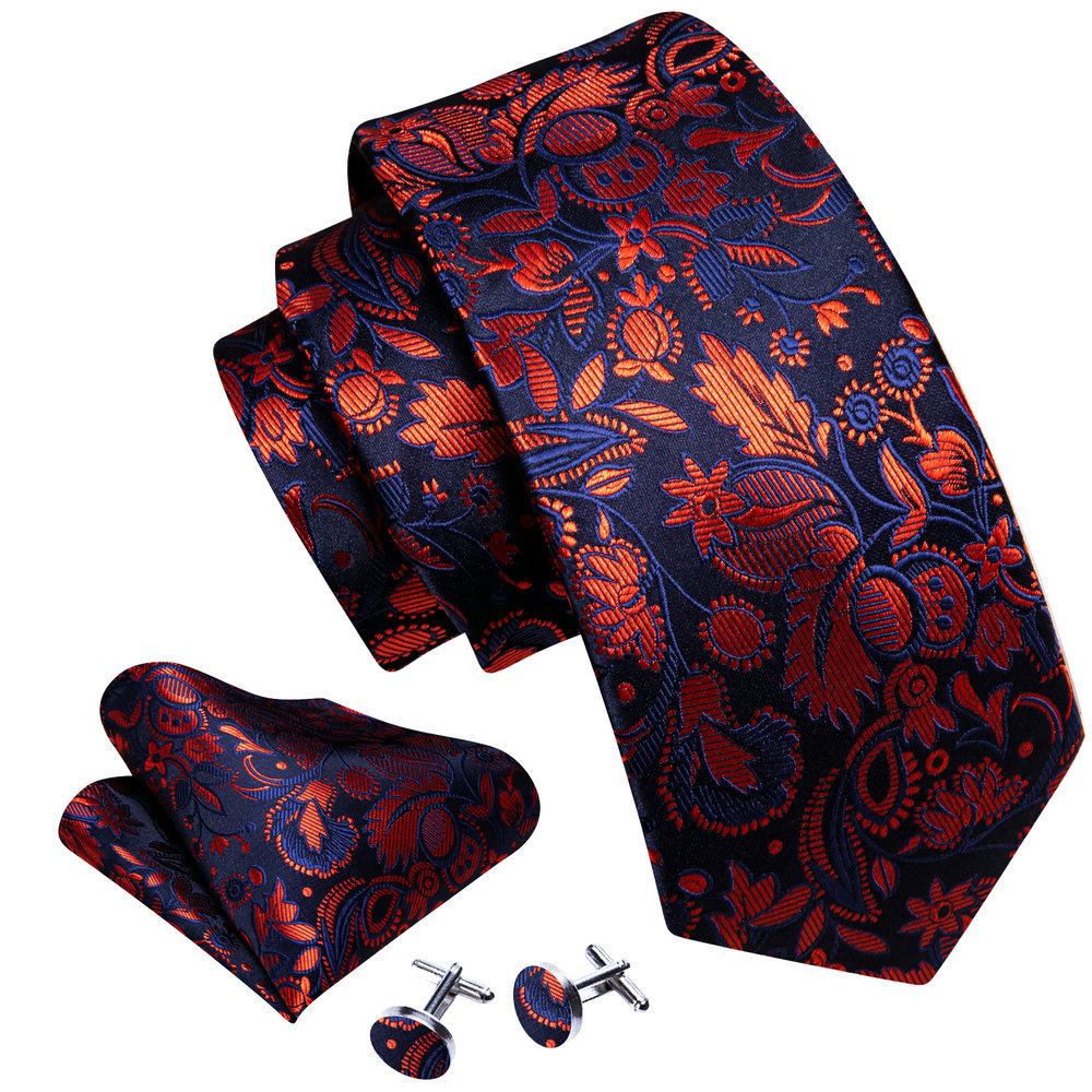 Corbatas de seda rojas y azules para hombre, conjunto de gemelos cuadrados de bolsillo de Cachemira Jacquard, a la , para novio, boda, , negocios, Barry.Wang, novedad