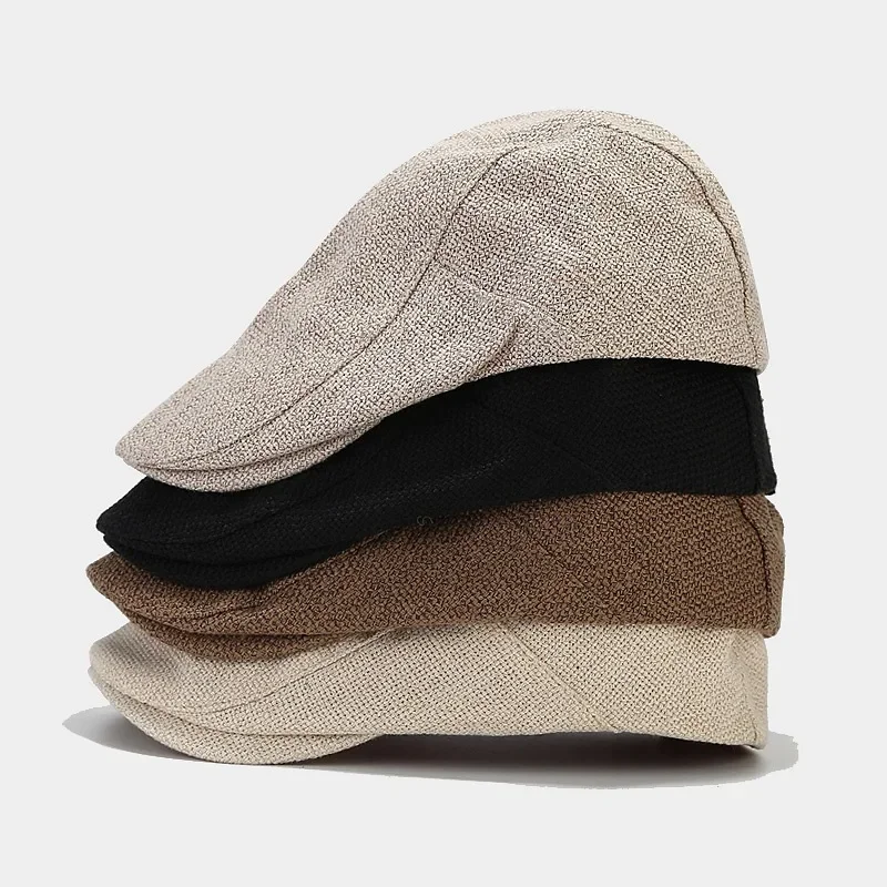 Zomer Heren Baret Linnen Pet Verstelbare Krantenjongenspet Ademend Vintage Effen Zwart Klimop Eendenbek Hoed Boinas Para Mujer