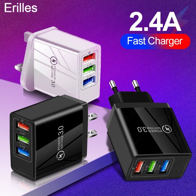 3 usb snelladers snel opladen 3.0 4.0 universele wandladers voor mobiele telefoons en tablets voor iphone 12 pro samsung oplaadlader