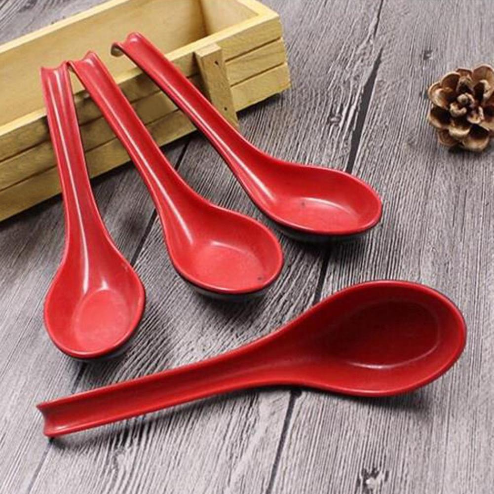 Vajilla de Color rojo y negro para el hogar recipiente de plástico japonés para sopa, cucharada de gachas, accesorios de cocina calientes, cuchara de sopa para el hogar y restaurante