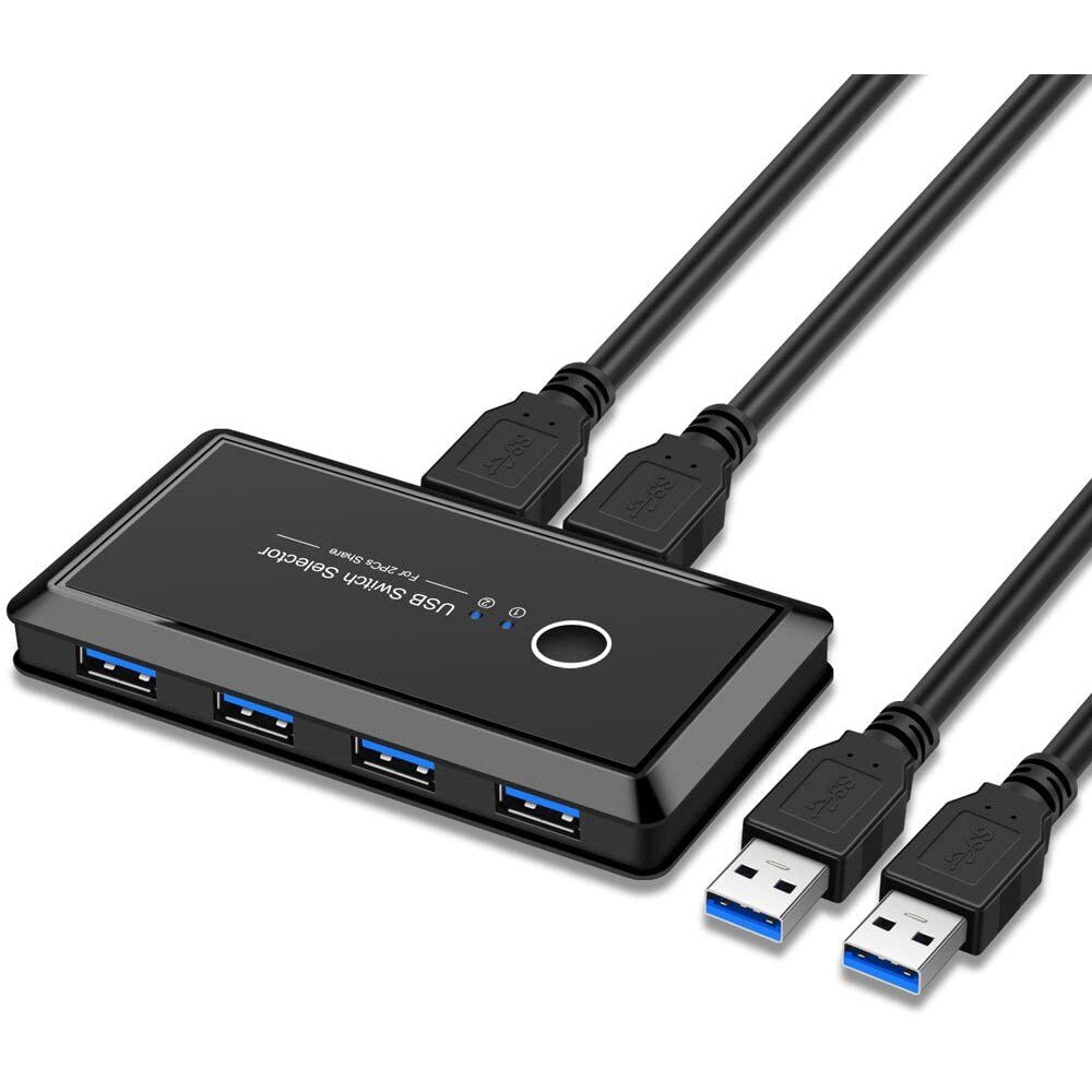 Commutateur USB 2.0 (Hub Switch) - Partage 1 Périphérique (Imprimante) Entre 2 Ou 4 Ordinateurs - Manuel, Sans Alimentation - 9