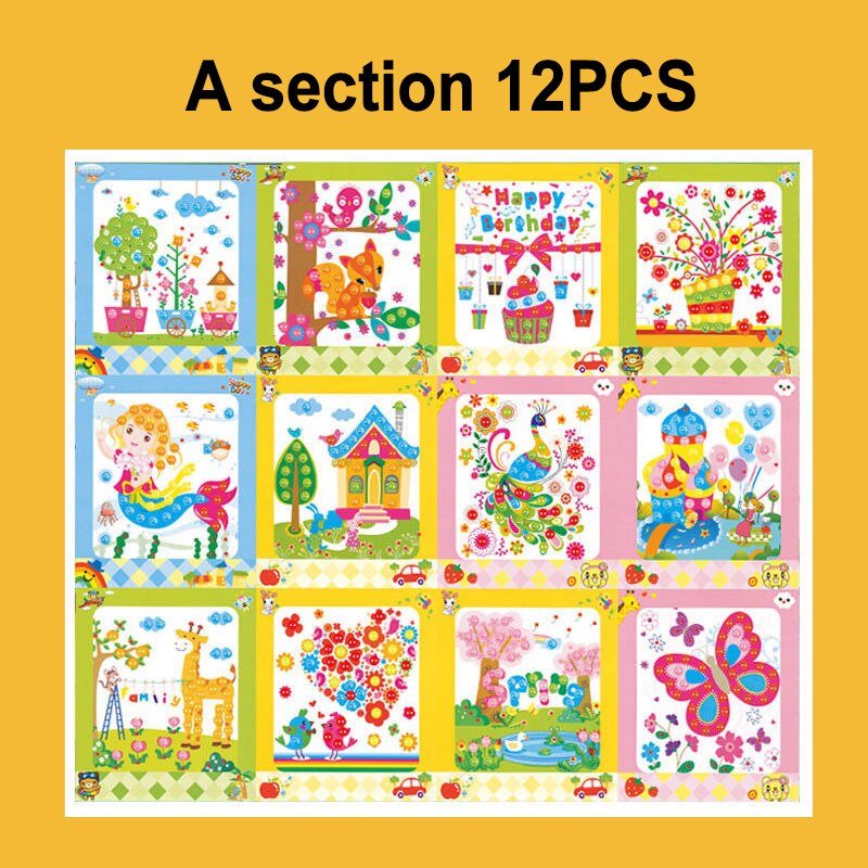 12P kindergarten arts crafts diy toys Button Puzzle Stickers crafts kids educational for children&#39;s toys girl/boy christmas: A section 12PCS