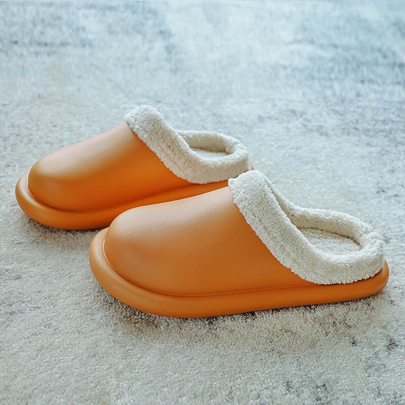 Herfst en winter huispantoffels heren dames waterdichte platform katoenen pantoffels dikke bodem antislip binnen warm zacht: Karamelkleur / 40-41