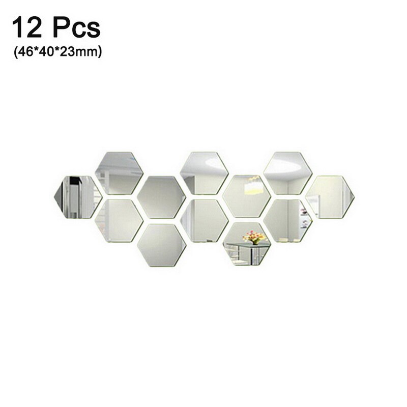 12 Pièces/ensemble BRICOLAGE 3D Miroir Mur Autocollant Hexagone Décor À La Maison Décor De Miroir Autocollants Art Décoration Murale Autocollants multicolore Directe: Silver / 46x40x23mm