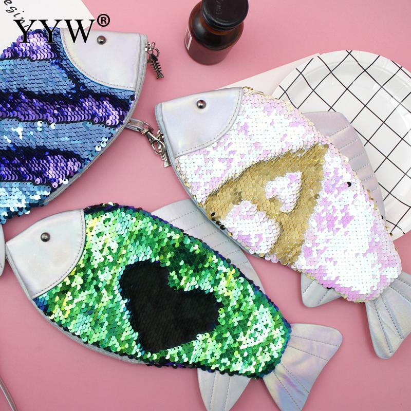 ! Special Sequin Fish Pattern Clutch Bag Purse Animal Shape Personality Clutch Purse PU Leather