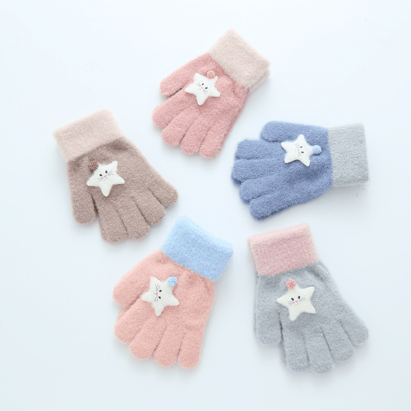 Kinderen Handschoenen Herfst En Winter Cartoon Leuke Jacquard Snoep Kleur Gebreide Handschoenen Voor 6-13Y Baby Handschoenen Wanten
