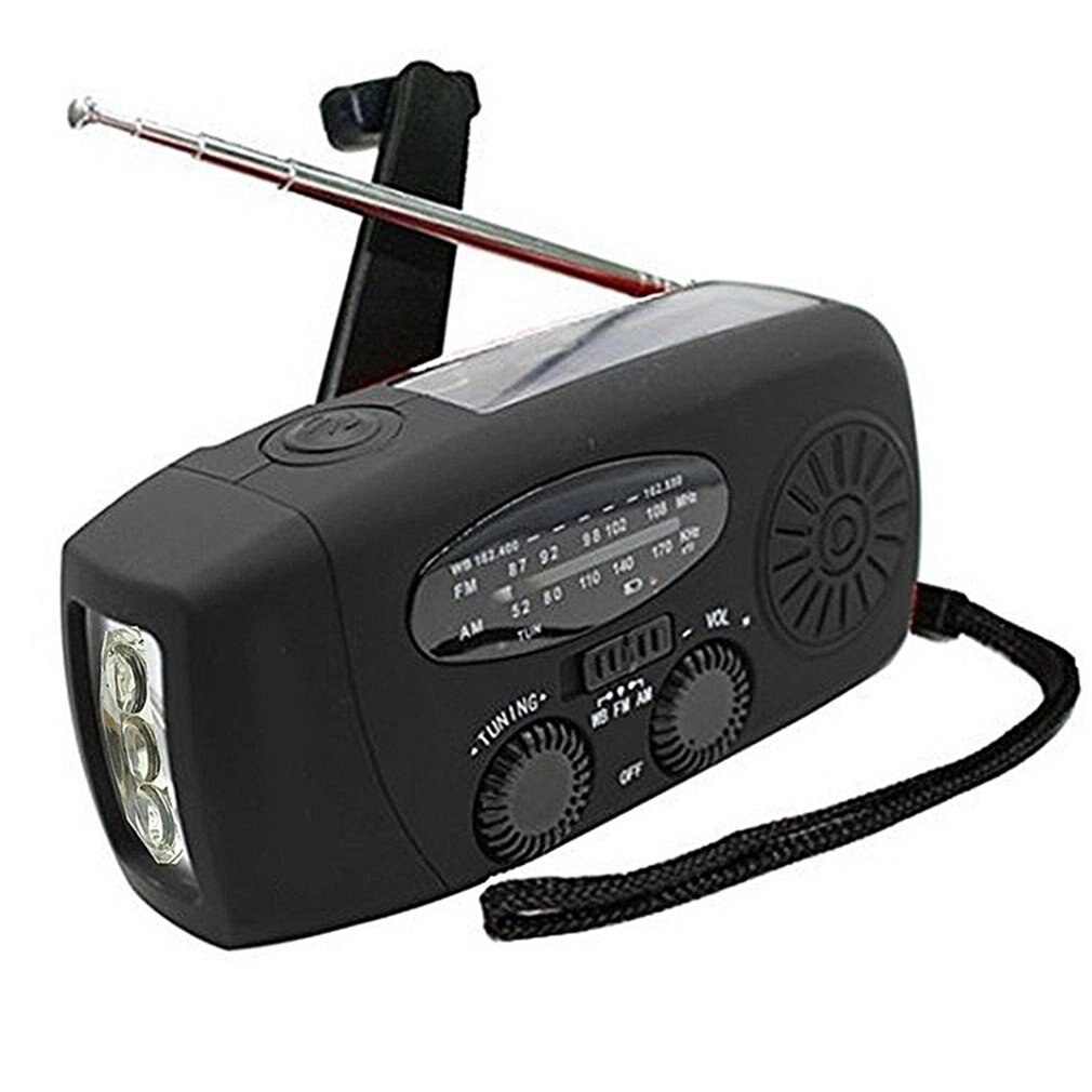 1000mAh Solar Radio Emergency Radio AM/FM/WB Weather Radio Hand Crank Radio With 3 LED Flashlight Power Bank: Black