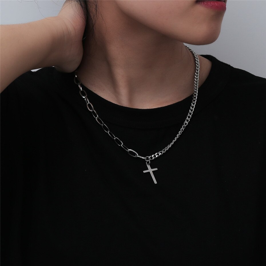 Jahrgang Silber Farbe Kreuz Jesus Anhänger Halskette Steampunk Männer Boho Edelstahl Lange Kette Halskette Christian Frauen Schmuck