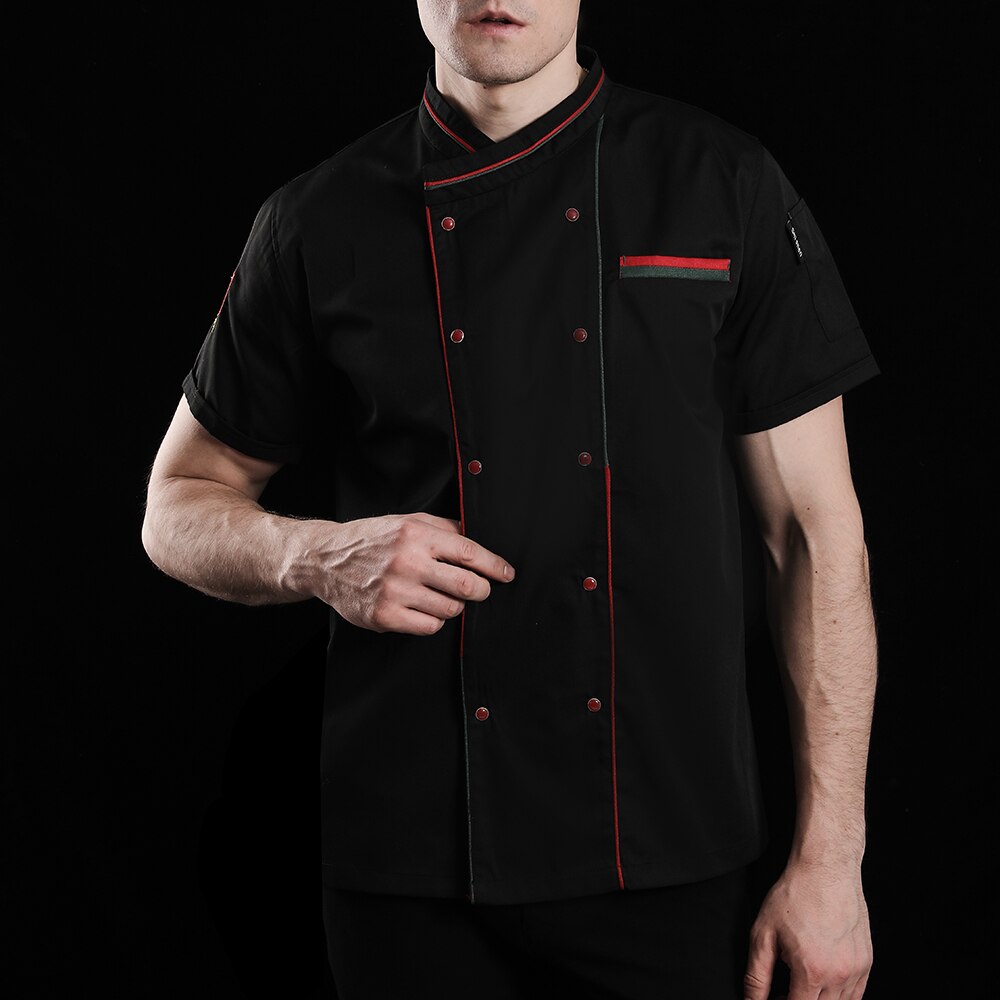 breathable short sleeve chef uniform unisex chef jacket bakery work clothes hotel restaurant chef uniforms custom: Black chef suit / XXL