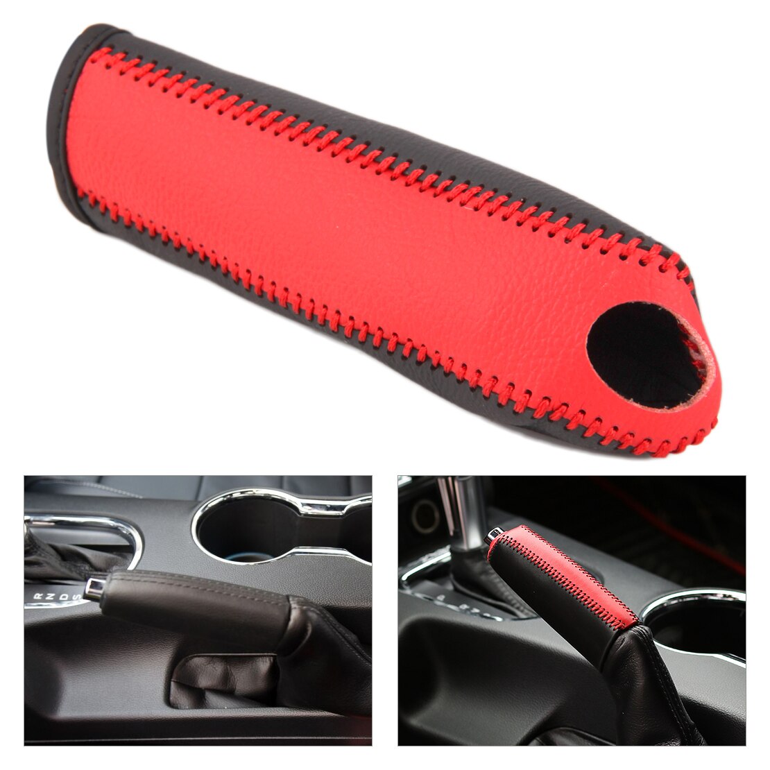Beler 1Pc Black &amp; Red Anti-Slip Lederen Auto Auto Handrem Cover Trim Beschermhoes Fit Voor Ford mustang