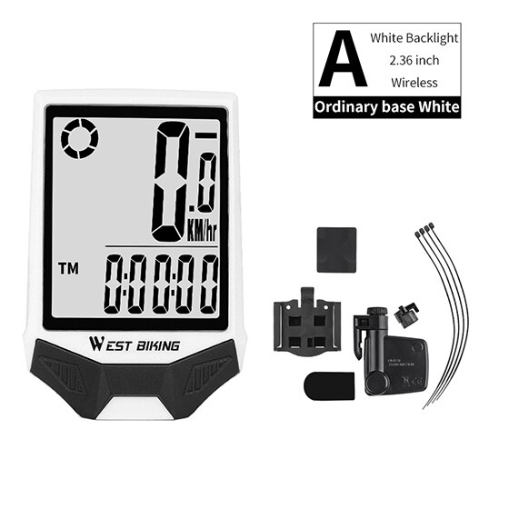WEST BIKING Waterproof Bicycle Computer WirelessWired MTB Bike Cycling Odometer Stopwatch Speedometer Watch LED Digital Rate: Whitelight-Wireless