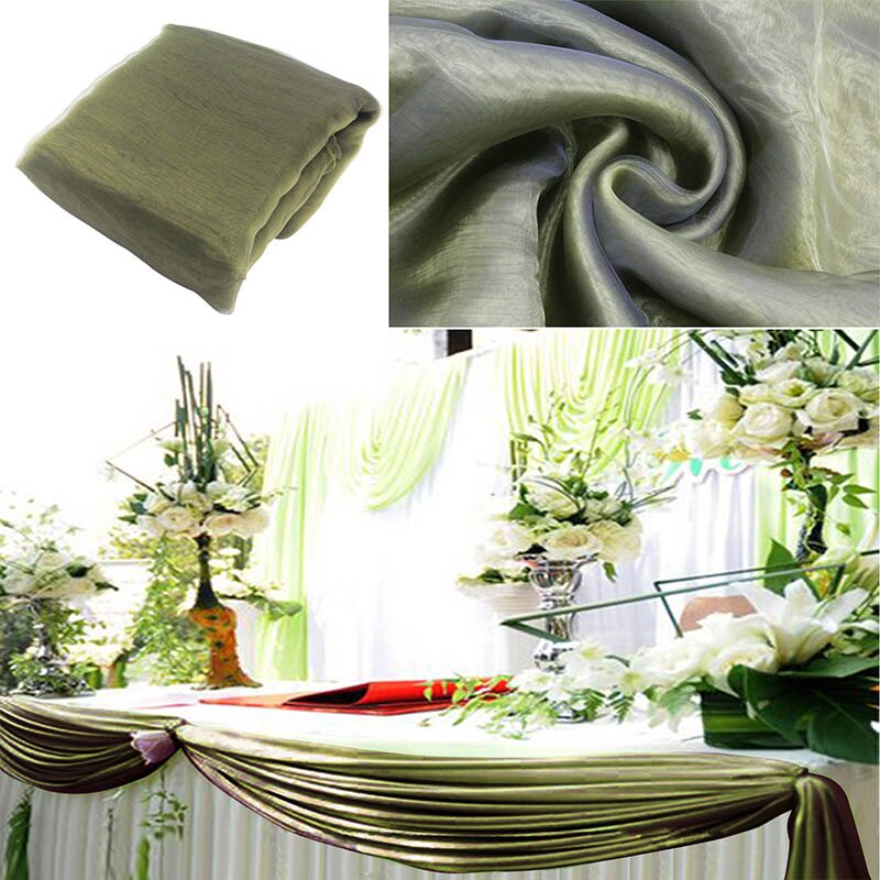 Tissu Organza avec ruban pur 10M x 1.35M | Couverture pour mariage, fournitures de décoration pour Banquet de mariage, célébrations d'hôtel: olive green