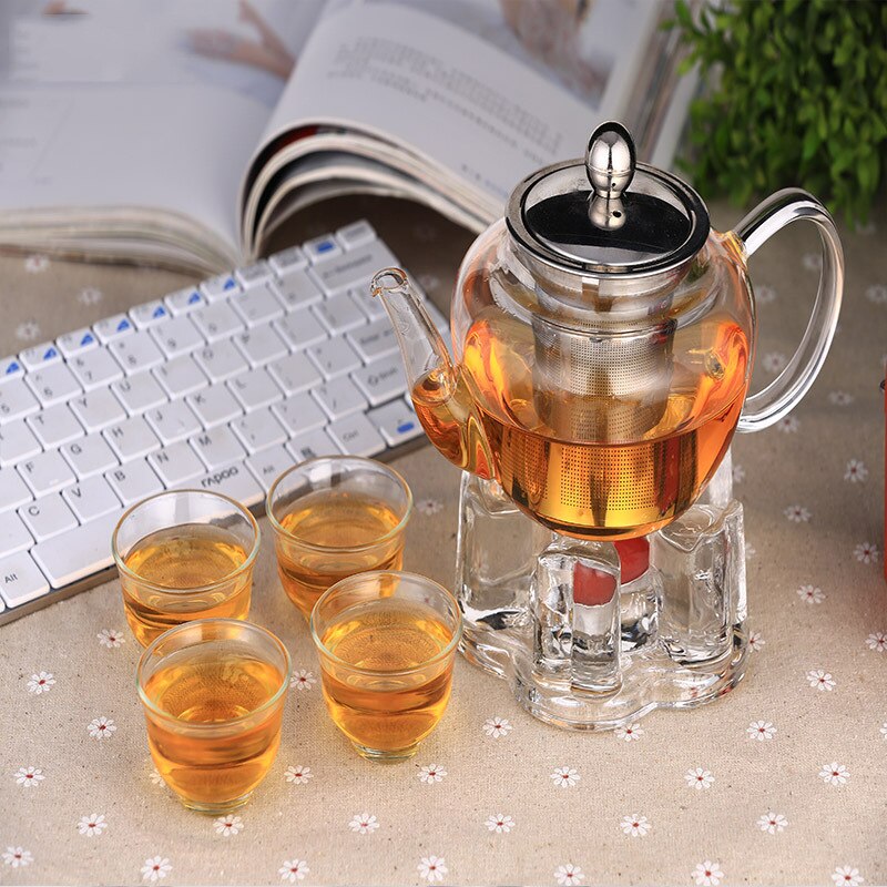 Tetera flores de vidrio de borosilicato resistente al calor alto, tetera de té filtrante, juego de té kungfu humeante y hirviendo