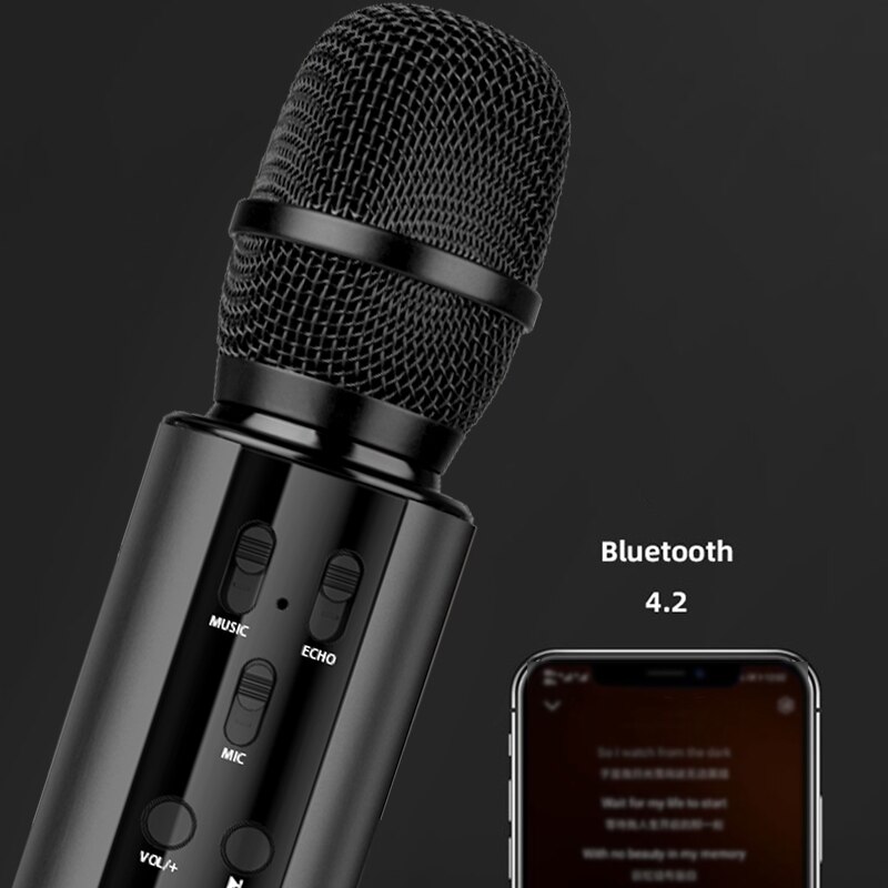 Wireless Microphone Dual Speaker Condenser Bluetooth Karaoke Speaker Microphone for Karaoke/Singing/Church/Speech Black