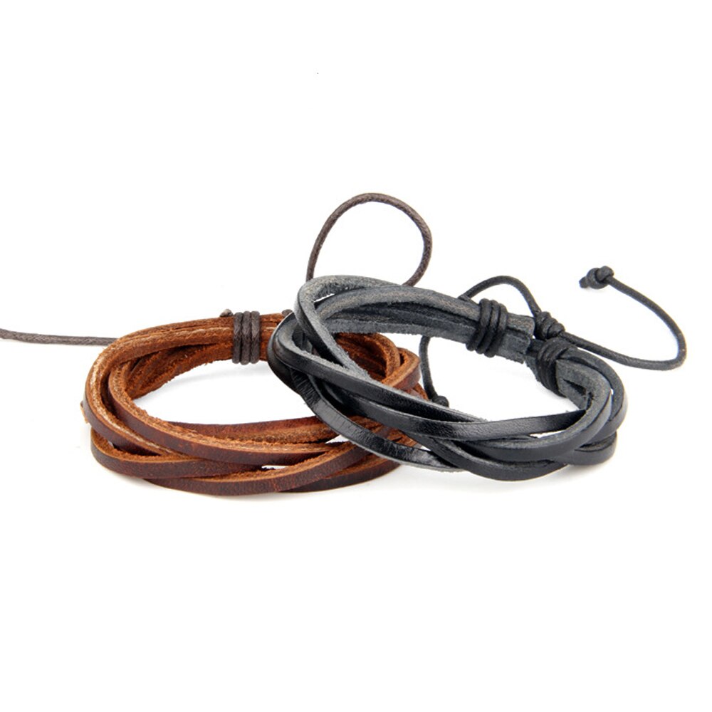 ZMZY Black and Brown Leather Mens Bracelets Multilayer Rope Hand Bracelet For Men Rope Braided Bracelet Male Female Jewelry