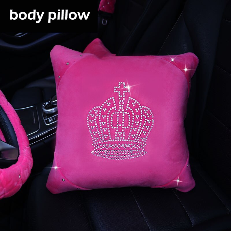 Crystal Crown Auto Car Neck Pillow Pink Car Seat Head Neck Auto Headrest Support Rest Cushion Bling Car Accessories Women: body pillow