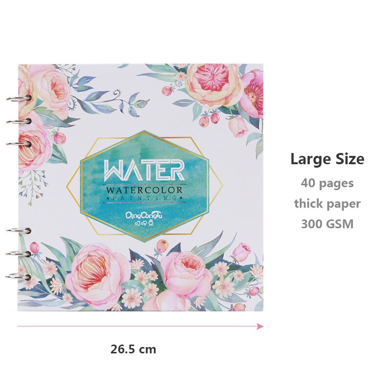 Spiral Notebook for Watercolor Painting Sketchbook 40pages Blank Paper 300GSM Loose Leaf Diary Office School Supplies Stationery: Flower-26.5cm