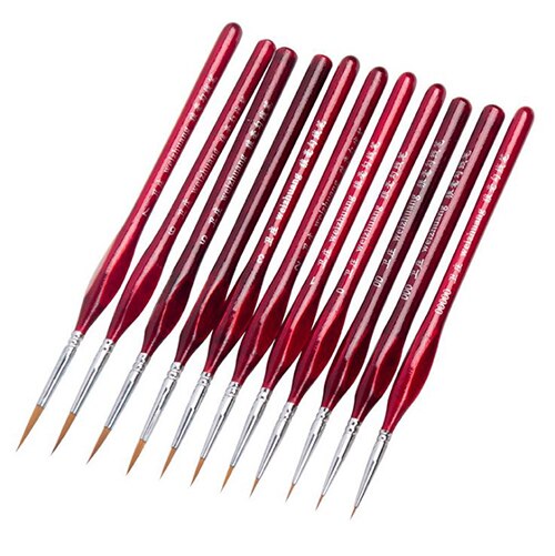 11 adet/takım suluboya guaj boya fırçaları 2 modelleri farklı şekil yuvarlak sivri ucu naylon saç boyama fırça seti sanat malzemeleri: Kırmızı