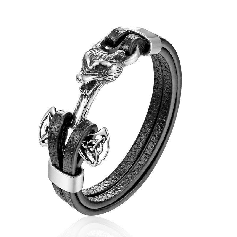 Mkendn mænd armbånd rustfrit stål anker løve sjækler læder armbånd mænd armbånd smykker pulseras: Pg530