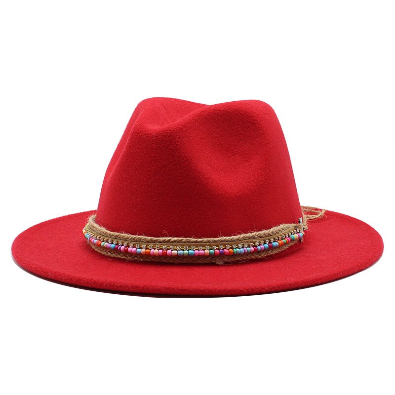 Herr kvinnor bredbrättad ullfilt fedora panama hatt med bältesspänne jazz trilbykeps fest formell topphatt i vitt,svart.rosa: Röd