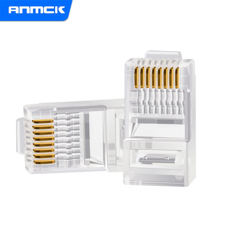 Anmck 10/20/30PCS Connector RJ45 Ethernet Cable Module Plug Network Connector RJ-45 Crystal Heads Cat6 50U Gold Plated Adapter