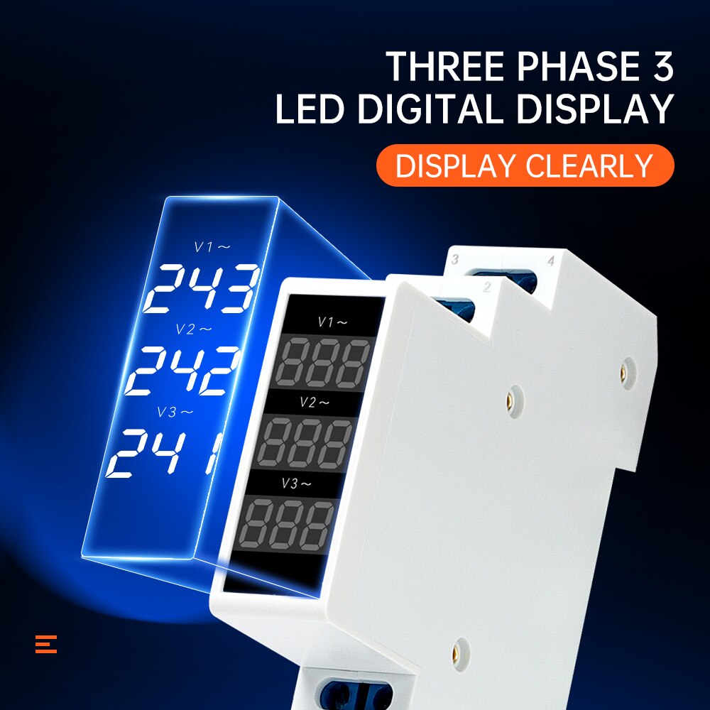 Voltímetro trifásico Digital Led Modular para medidor de voltaje de carril Din Ac 220v 230v 380v 80-500V EKMV3 ETEK