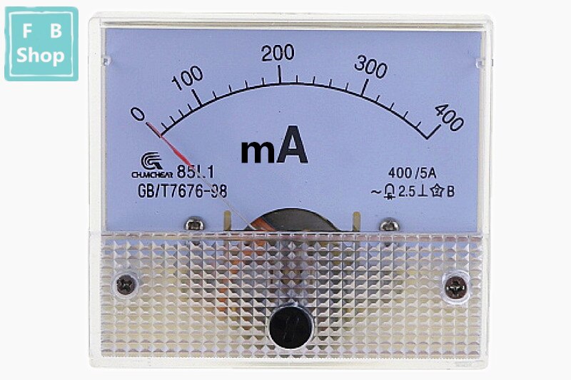 1 stk 85 l 1-ma 100ma 150ma 200ma 300ma 400ma 500 maak hvid plastskal analogt panel amp ampmeter amperemeter: 400ma