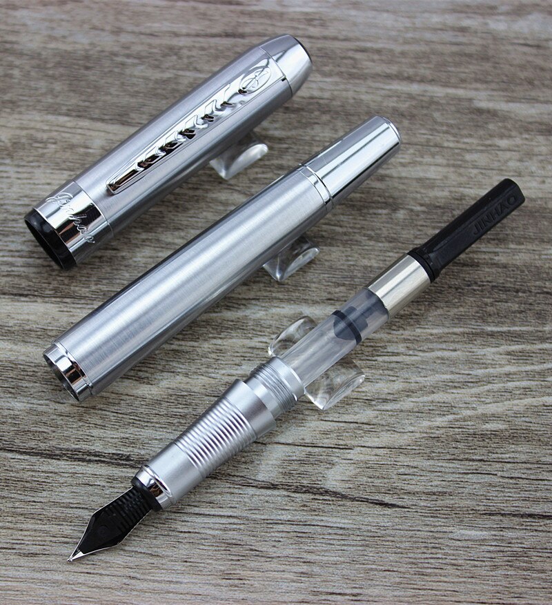 Silver Fountain Pen JINHAO 250 F Nib Silver Trim Removable Ink Converter