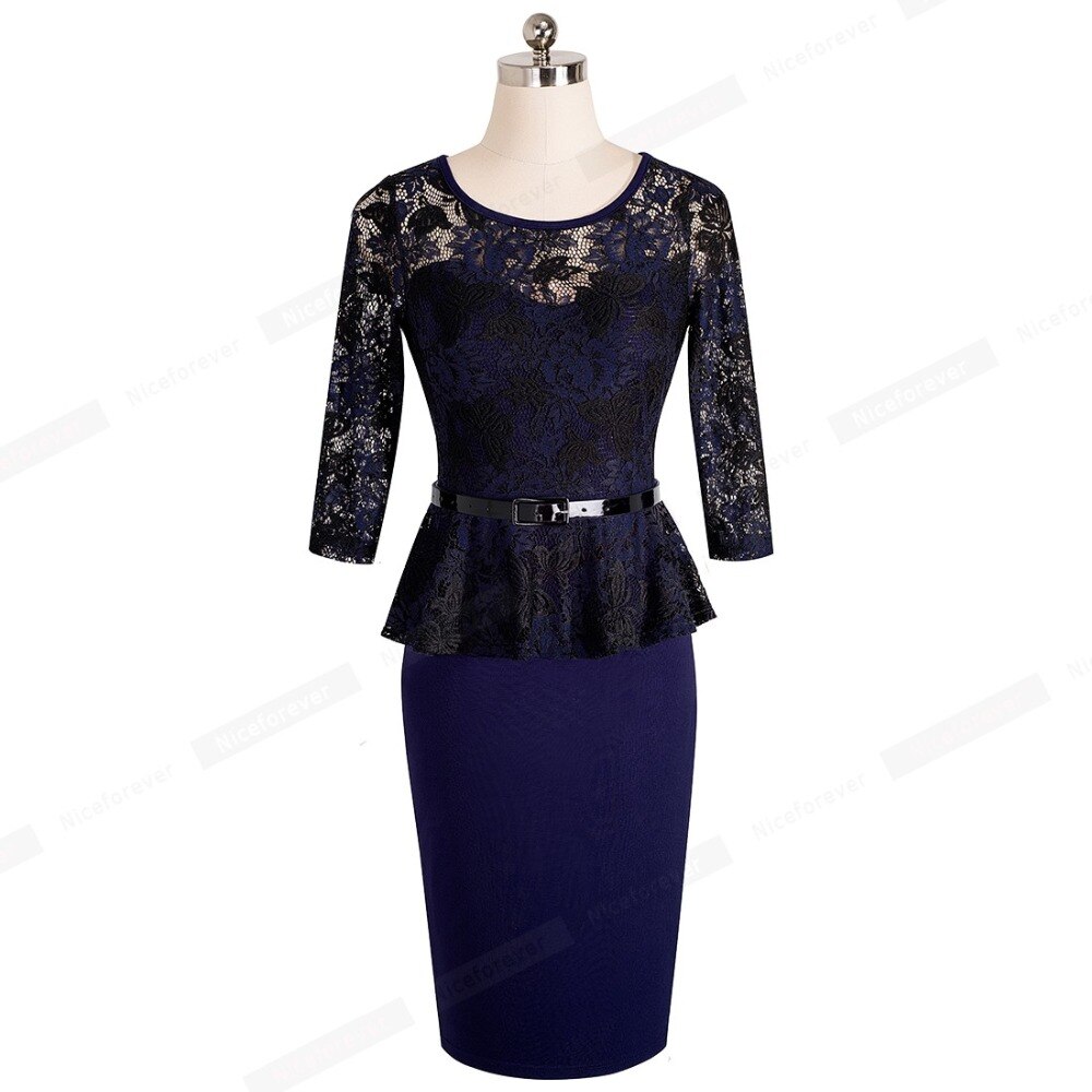 Nice-forever – robe crayon en dentelle pour femmes, tunique en Patchwork, élégante, pour le bureau, ajustée, btyB360