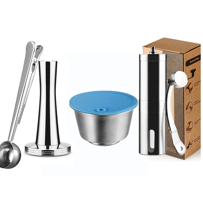 Refillable For Dolce Gusto Capsule Silicone Sleeve Stainless Steel Metal Dolci Gusto Coffee Maker Coffee Scoop Tamper i Cafilas: Beige