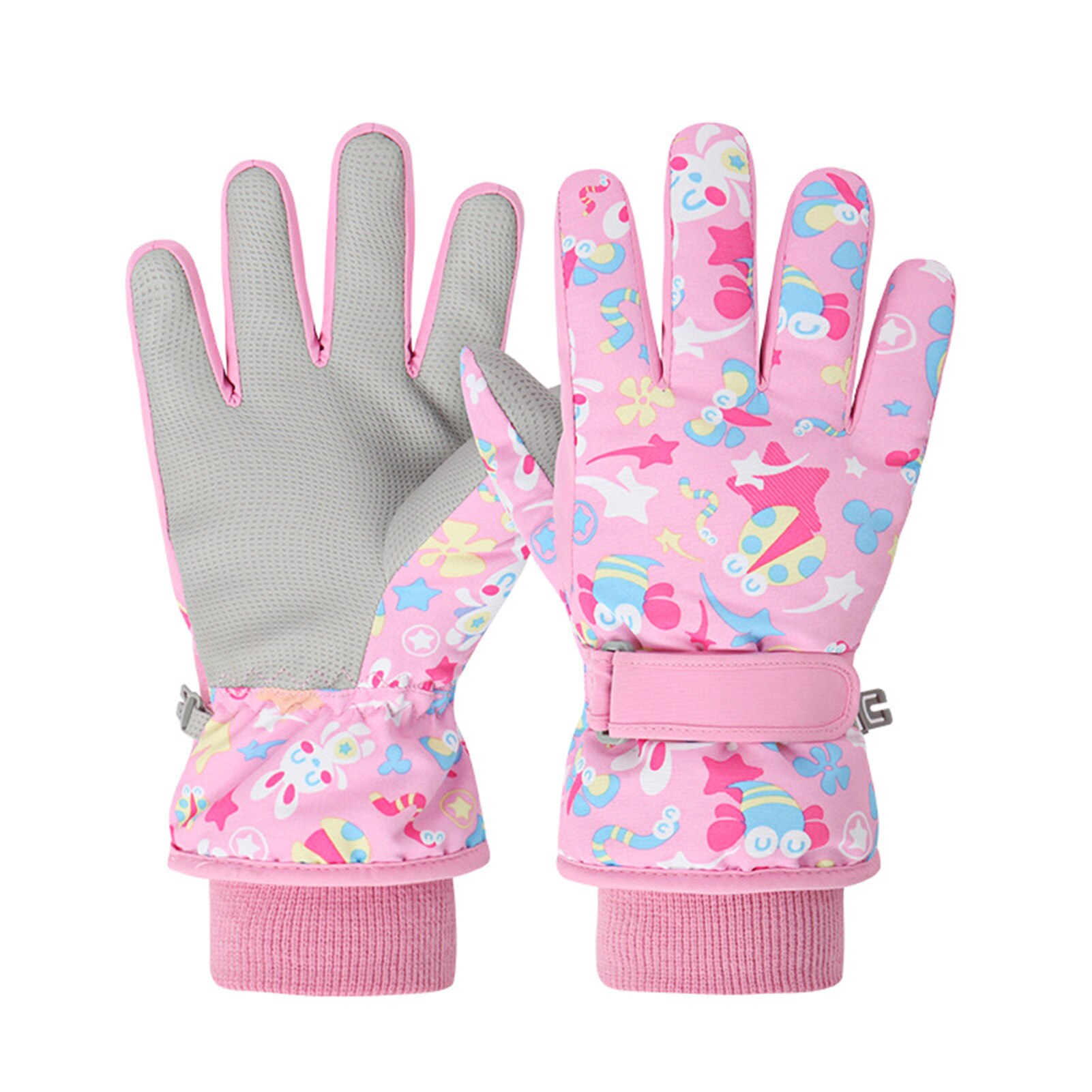 Guantes de esquí para niños y niñas, manoplas impermeables de invierno para la nieve, cálidos, cómodos, estampados bonitos, esquí y snowboard: Pink L