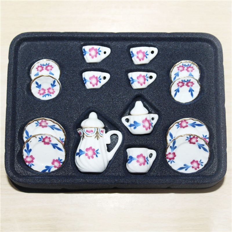 1:12 miniatur 15 stücke Porzellan Tee Tasse Set Chintz Blume Küche Geschirr Puppenhaus Möbel Spielzeug Für Kinder 19 Muster: SC0175