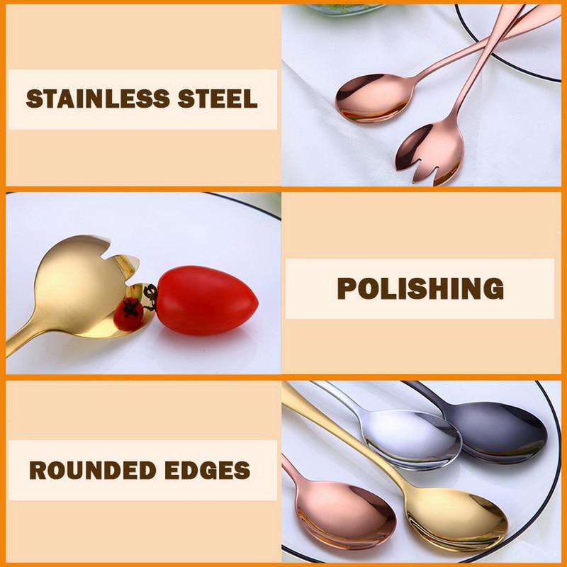 Tablewellware Gold Spoon Set steel cutlery Salad Fork Salad Spoon Stainless Steel Serving Spoon Set Unique Spoons